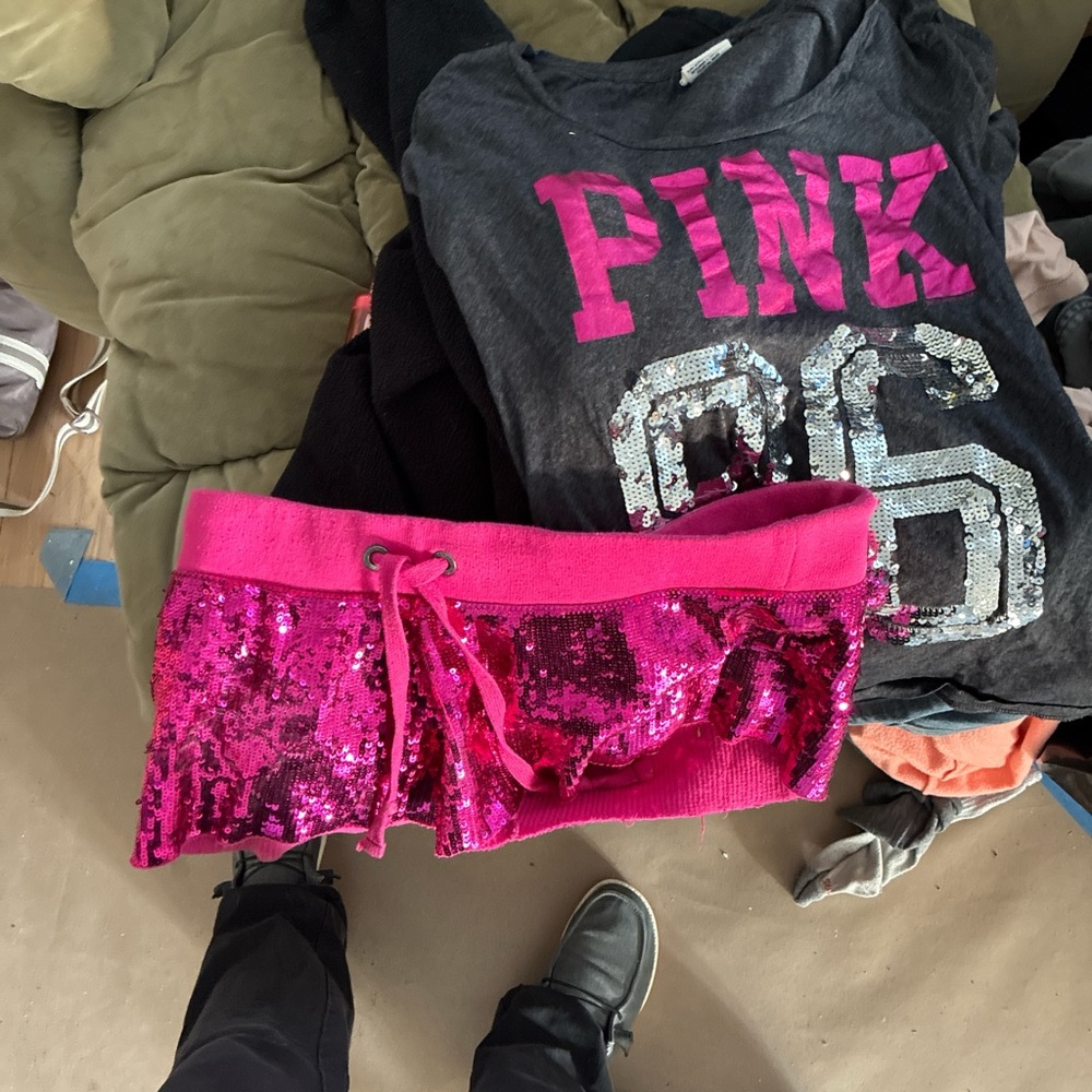 PINK Victoria's Secret Sequin Shorts and Graphic Tee